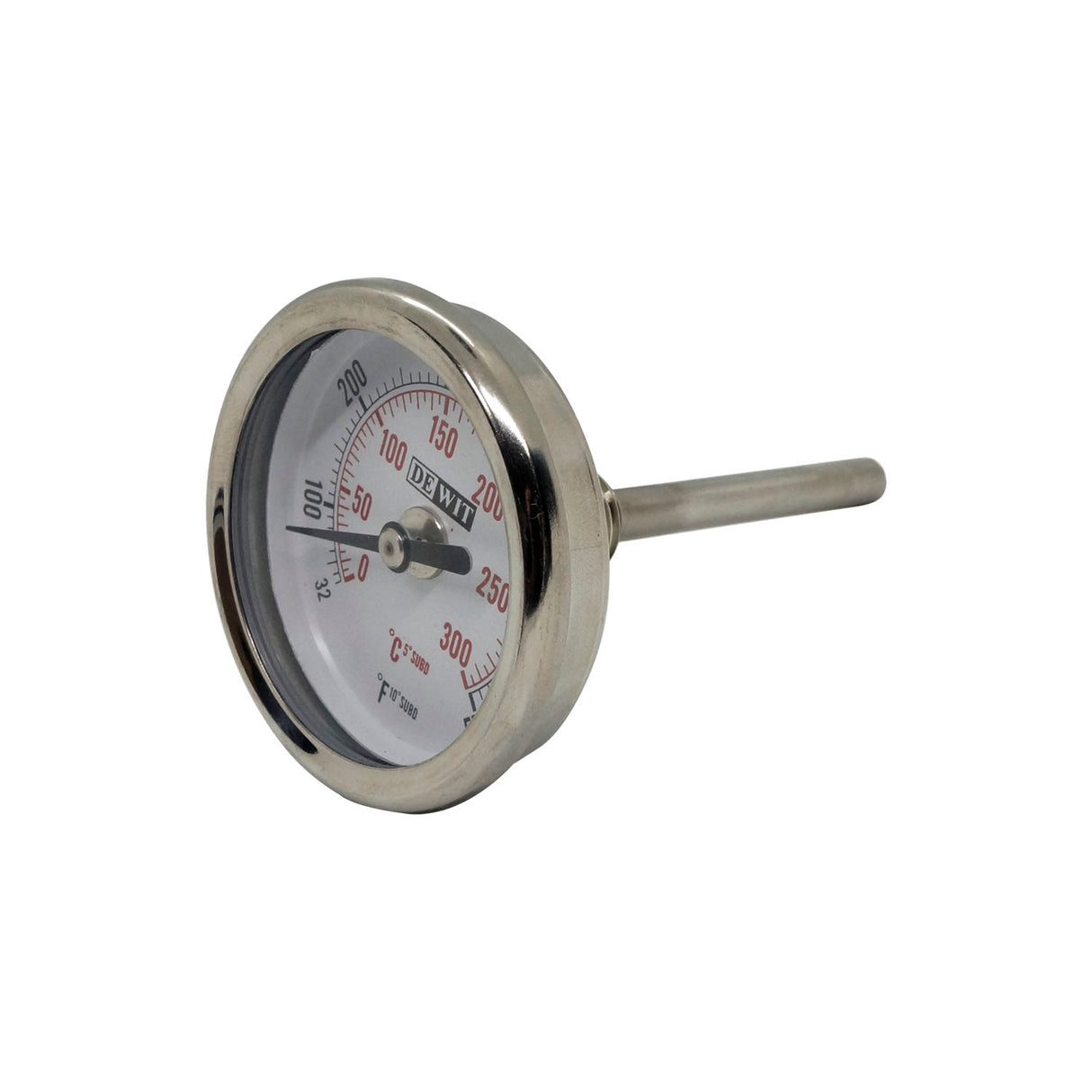 BMP2X212/300 - DeWit - Termometro bimetalico 2" bulbo de 1/4" x 2 1/2" conexión posterior 1/4" NPT, rango 0-300°c