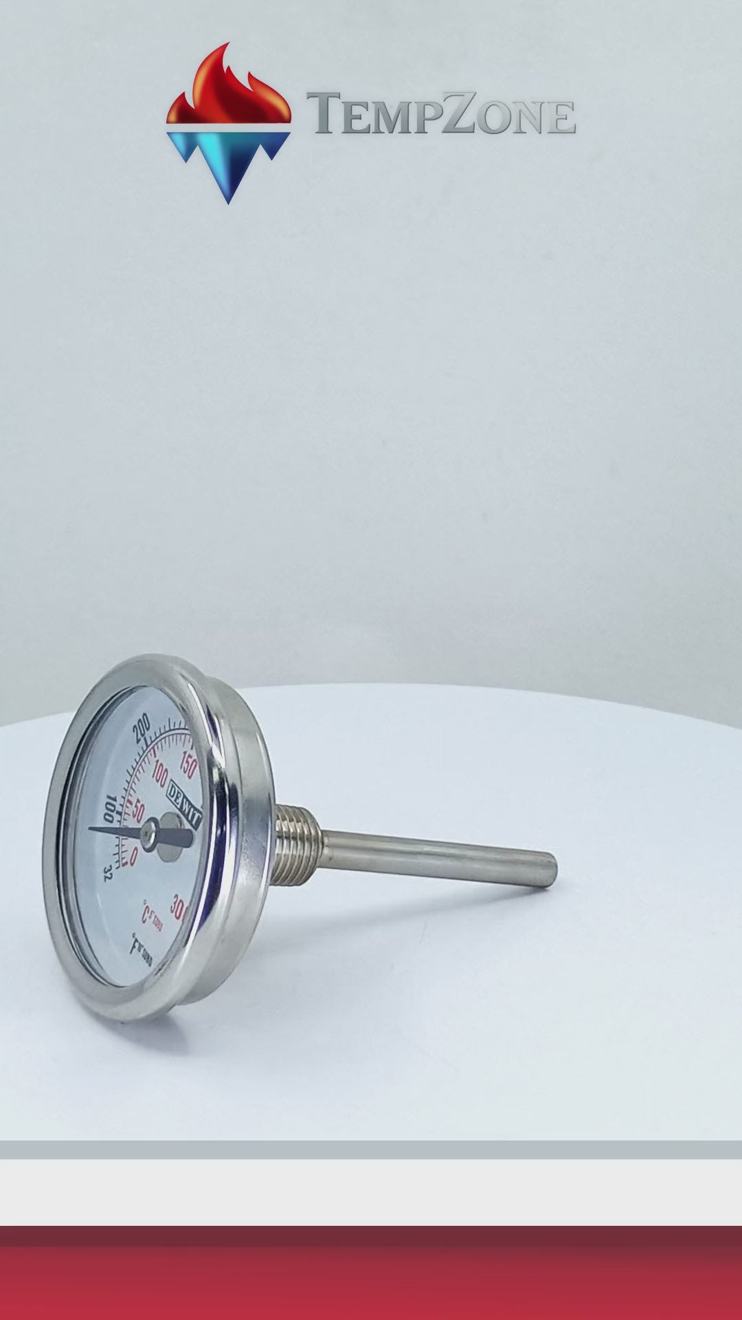 BMP2X212/300 - DeWit - Termometro bimetalico 2" bulbo de 1/4" x 2 1/2" conexión posterior 1/4" NPT, rango 0-300°c