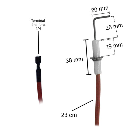 Sensor de Flama  y electrodo   con cable 23 cm Funcional Nordcold 61692222